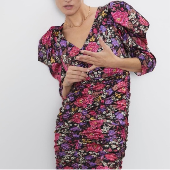 Zara draped satin floral dress M - Picture 4 of 5